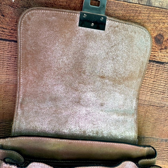 Rare Lanvin Collection 2 Way Shoulder Metallic Leather Taupe Bucket Bag - Picture 7 of 13